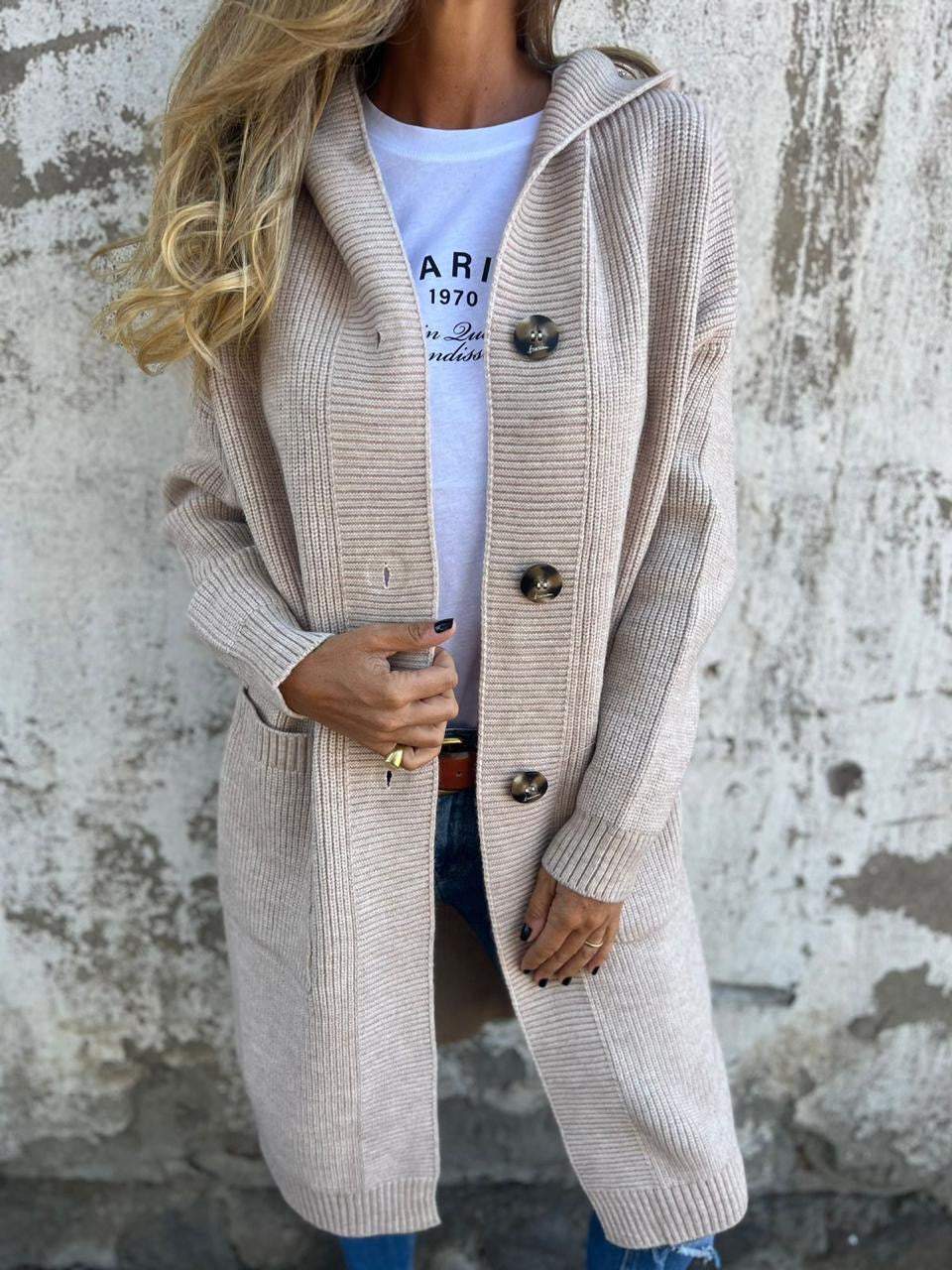 Mayme - Langer Strickcardigan mit Kapuze