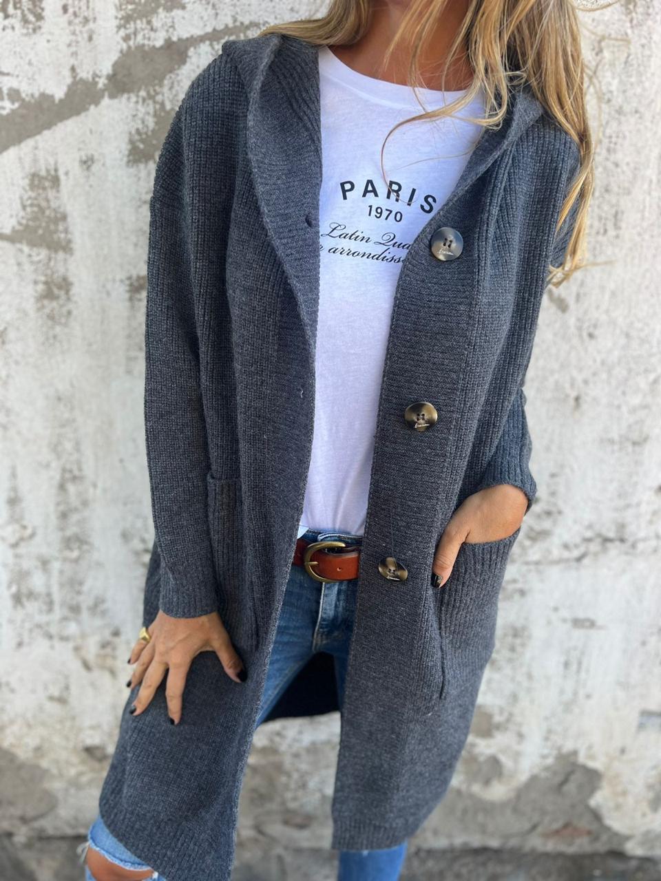 Mayme - Langer Strickcardigan mit Kapuze