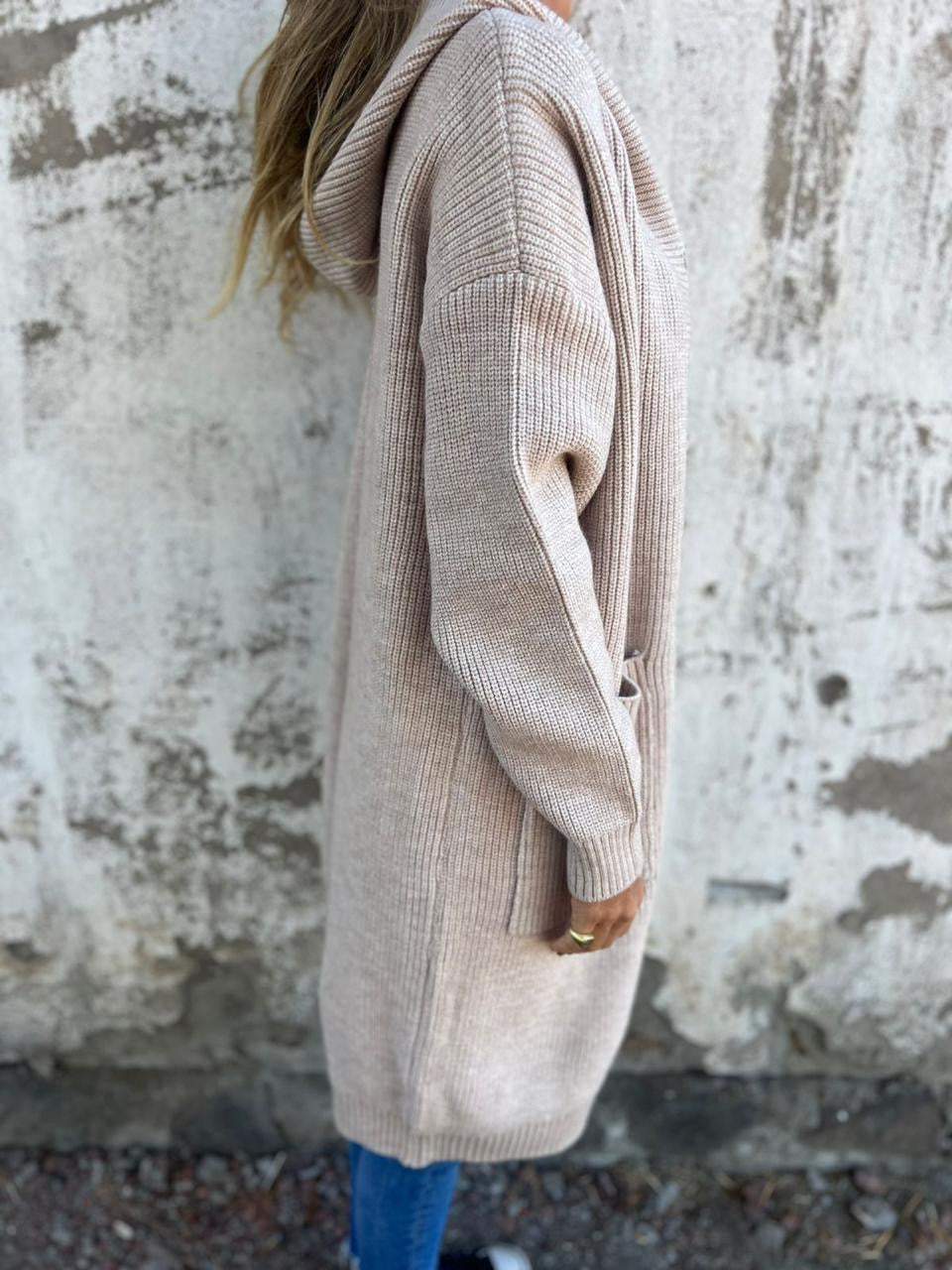 Mayme - Langer Strickcardigan mit Kapuze