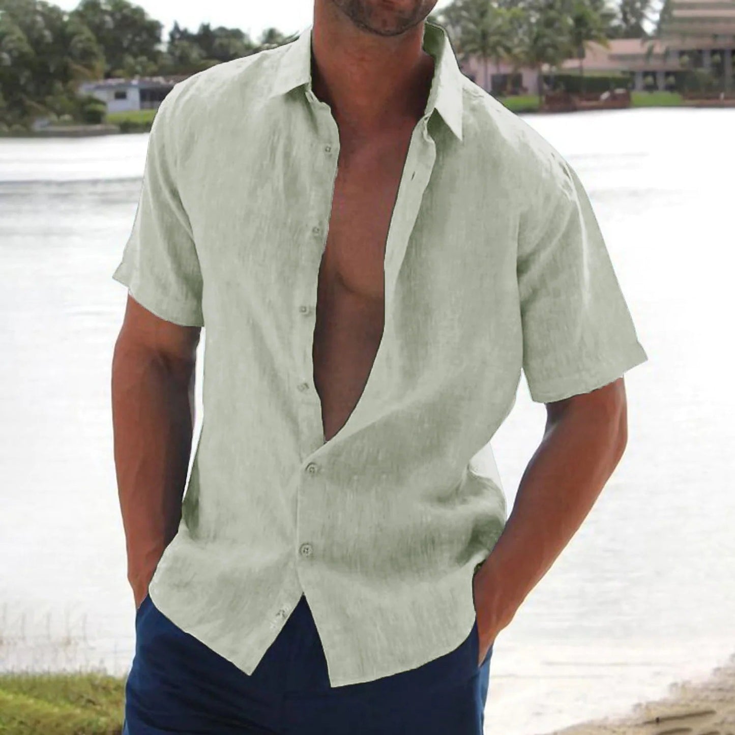 James | Leinenhemd Herren Kurzarm Casual