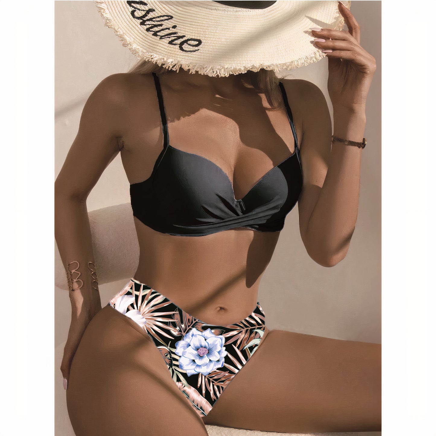 3-teiliges Damen Bikini-Set mit Tropenmuster – Inklusive Cardigan, Bikini Top & Hose für Sommer & Strand