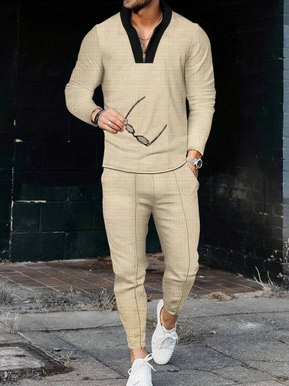 Zweiteiliges Herren Outfit Set – Modisches Freizeit- & Trainingsanzug Set mit Stehkragen