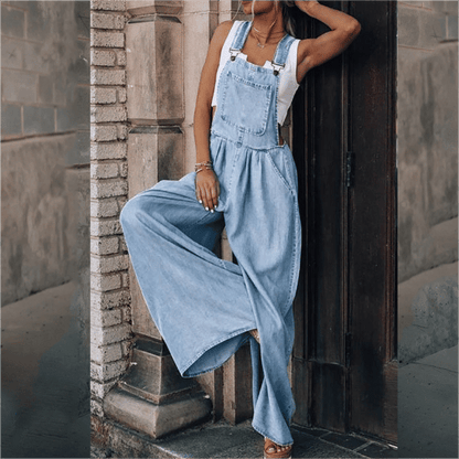 Damen Latzhose aus Denim – Weite Beinpassform mit Retro-Vibe