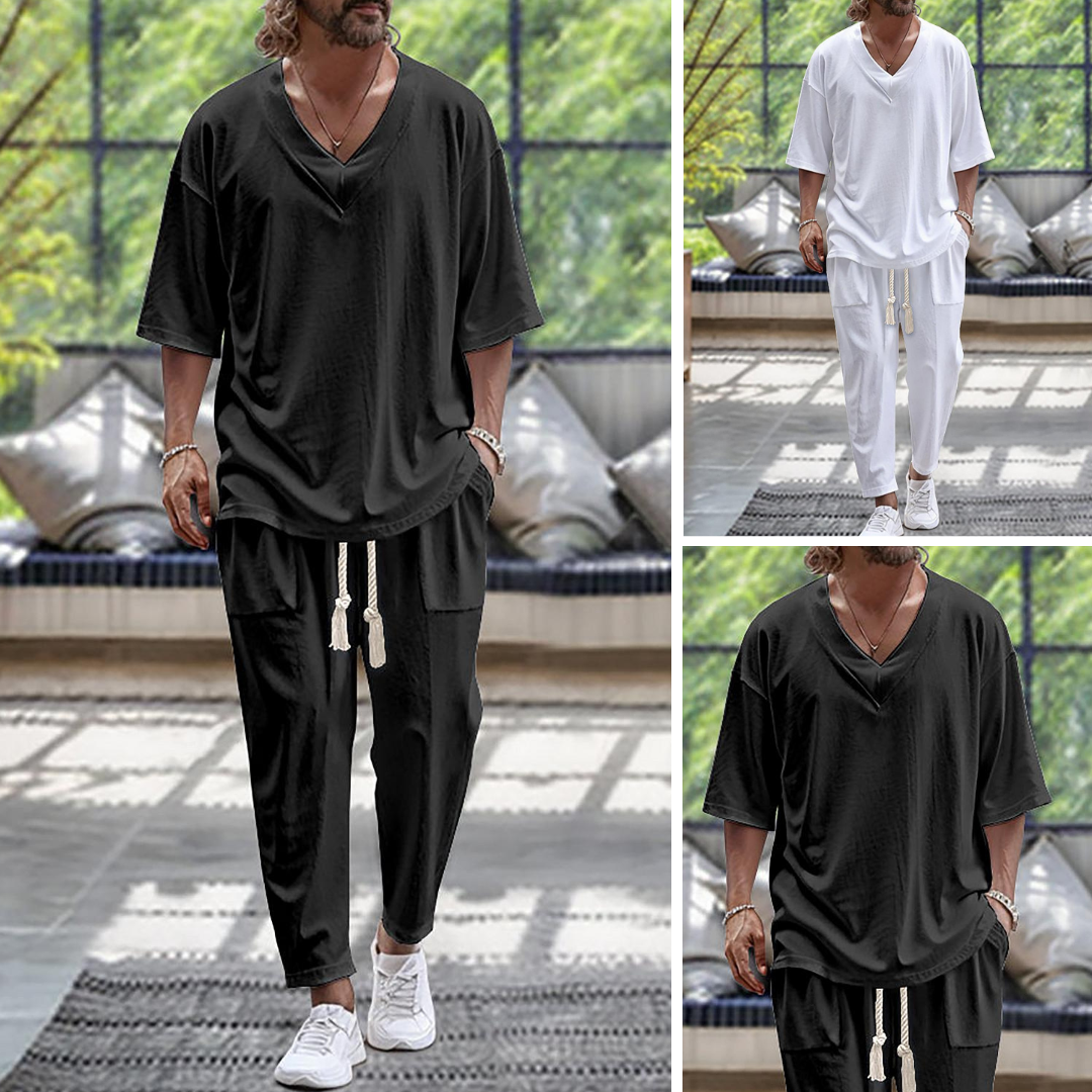 Herrenhemd und Hose Leinenanzug | Baggy Kleidung