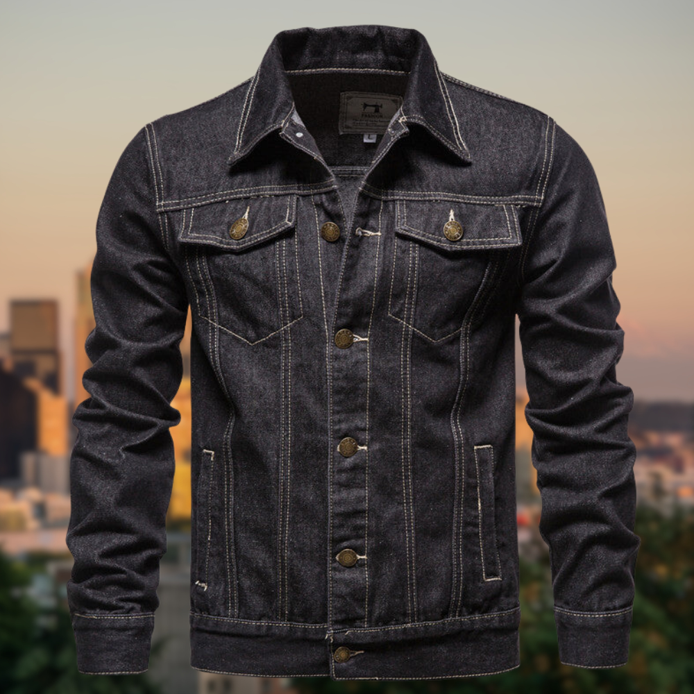Herren Jeansjacke mit Kontrastnähten und Knopfverschluss – Robuster Streetstyle Klassiker für Alltag und Freizeit