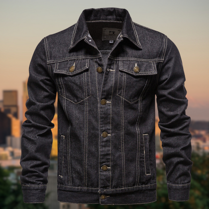 Herren Jeansjacke mit Kontrastnähten und Knopfverschluss – Robuster Streetstyle Klassiker für Alltag und Freizeit