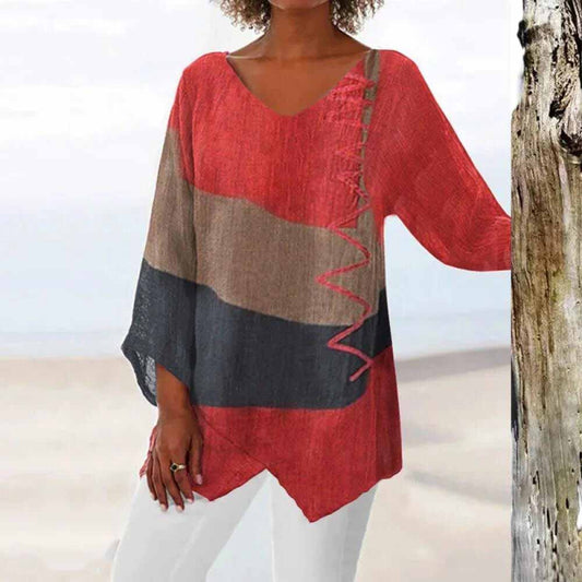 Damen Tunika Bluse – Leichte Oversize Bluse im Batik-Design mit V-Ausschnitt