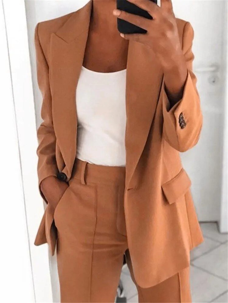 Zweiteiliges Damen Hosenanzug Set – Business Blazer & High-Waist Stoffhose im eleganten Slim Fit