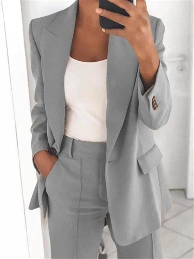 Zweiteiliges Damen Hosenanzug Set – Business Blazer & High-Waist Stoffhose im eleganten Slim Fit