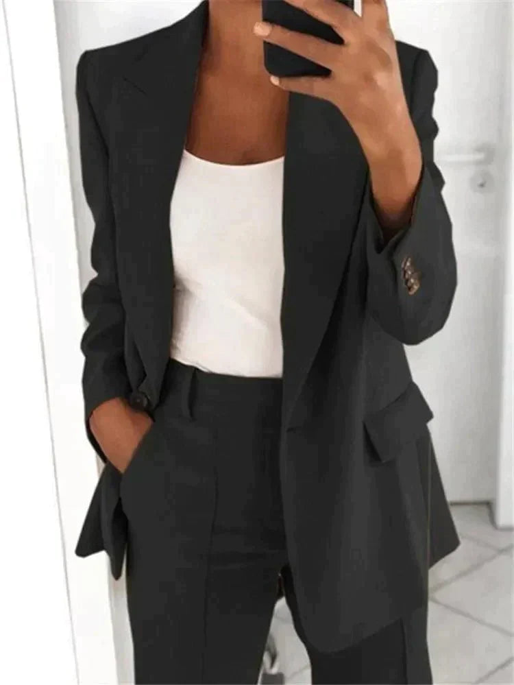 Zweiteiliges Damen Hosenanzug Set – Business Blazer & High-Waist Stoffhose im eleganten Slim Fit