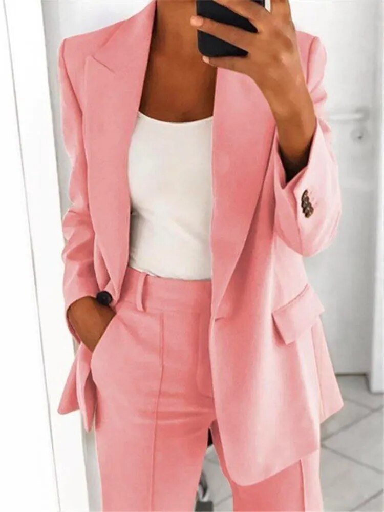 Zweiteiliges Damen Hosenanzug Set – Business Blazer & High-Waist Stoffhose im eleganten Slim Fit
