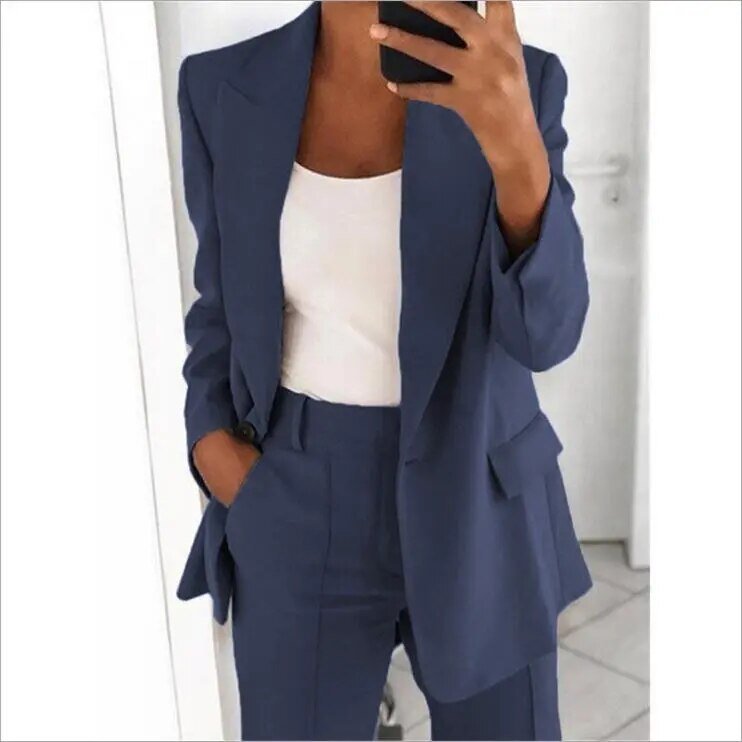 Zweiteiliges Damen Hosenanzug Set – Business Blazer & High-Waist Stoffhose im eleganten Slim Fit