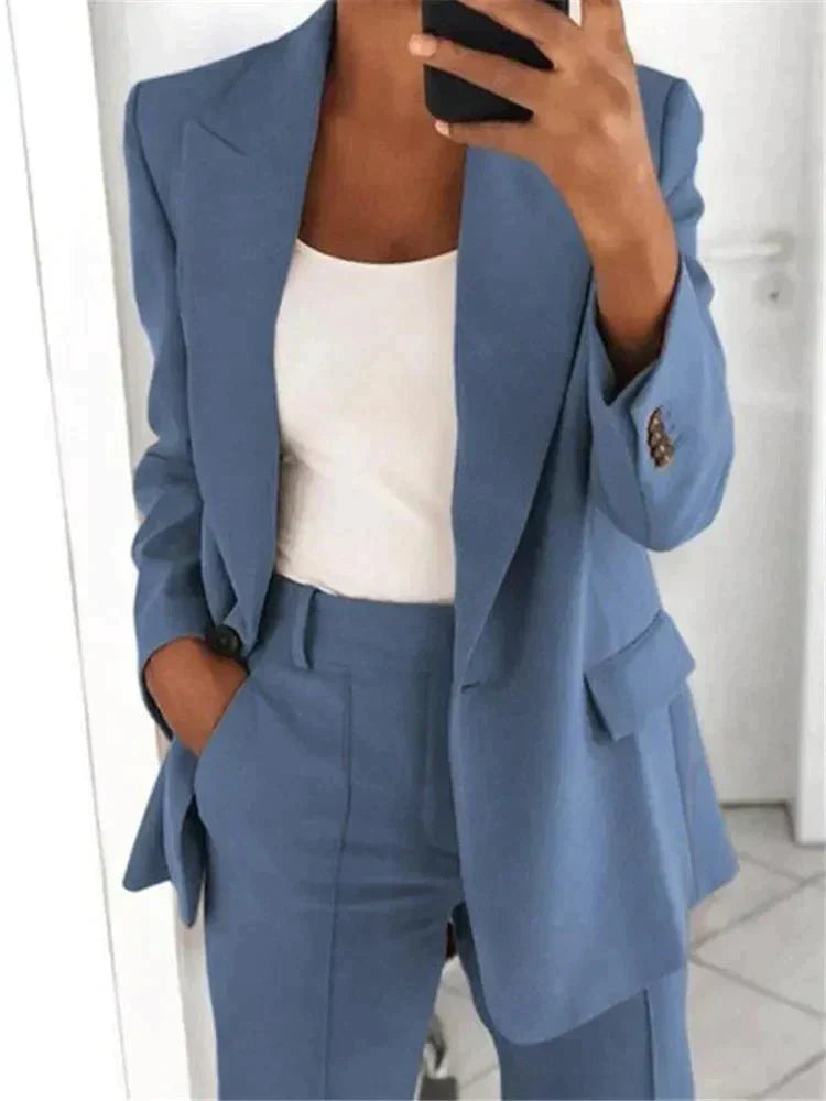 Zweiteiliges Damen Hosenanzug Set – Business Blazer & High-Waist Stoffhose im eleganten Slim Fit