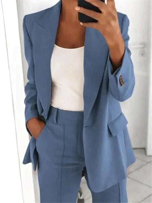 Zweiteiliges Damen Hosenanzug Set – Business Blazer & High-Waist Stoffhose im eleganten Slim Fit