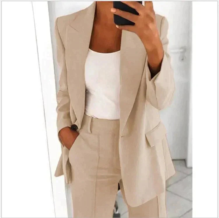 Zweiteiliges Damen Hosenanzug Set – Business Blazer & High-Waist Stoffhose im eleganten Slim Fit