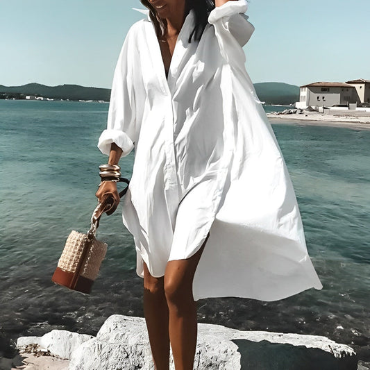 Oversize Hemdkleid mit Kragen & Knopfleiste – Luftiges Sommerkleid für Strand, Urlaub & Freizeit