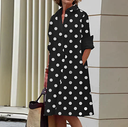 Lässiges Hemdblusenkleid mit floralen Akzenten und Taschen – A-Linien Sommerkleid für Alltag, Urlaub & Büro