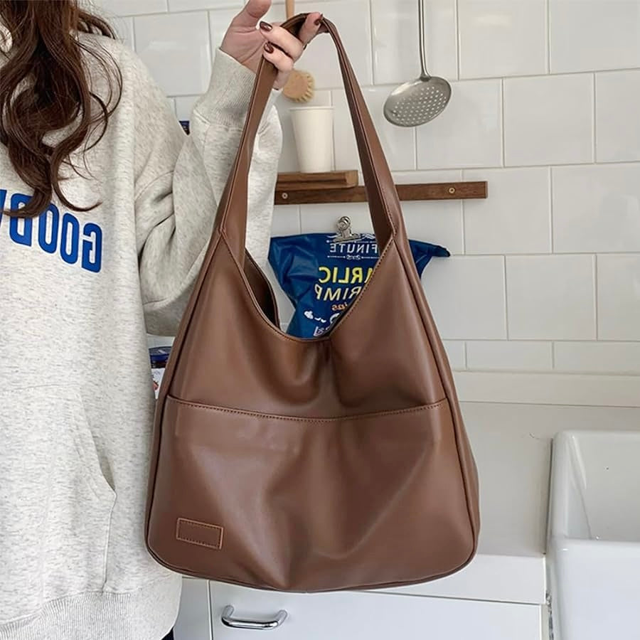 Minimalistische Schultertasche aus veganem Leder – Retro Hobo Bag für Damen