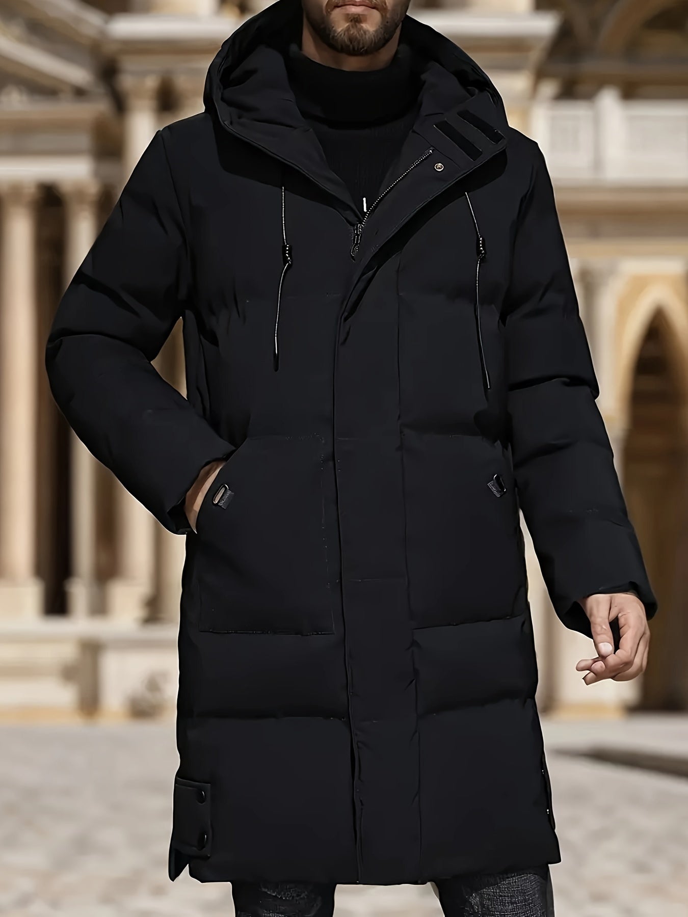 Lässige Gepolsterte Schwarze Winterjacke Mit Kapuze Für Herren | Perfekt für Outdoor-Aktivitäten