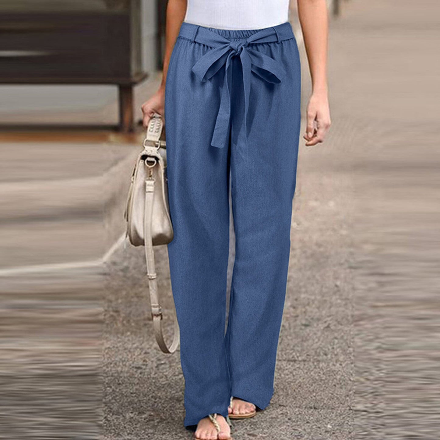 Leichte Leinenhose mit Bindegürtel – Luftige Sommerhose mit weitem Bein