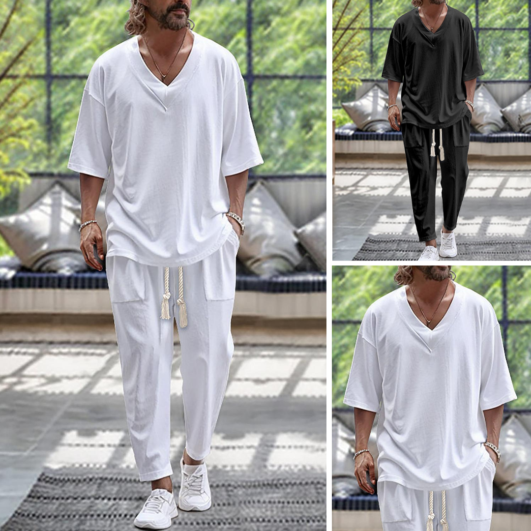 Herrenhemd und Hose Leinenanzug | Baggy Kleidung