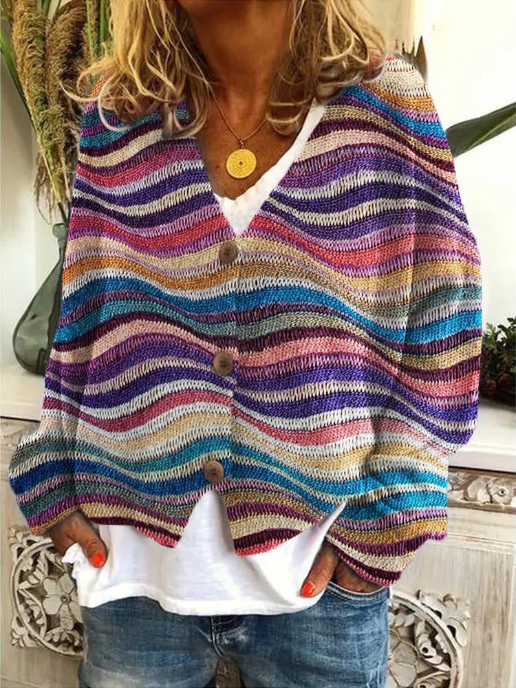 Strick-Cardigan mit Wellenmuster & Knopfleiste – Boho Style für lässige Looks