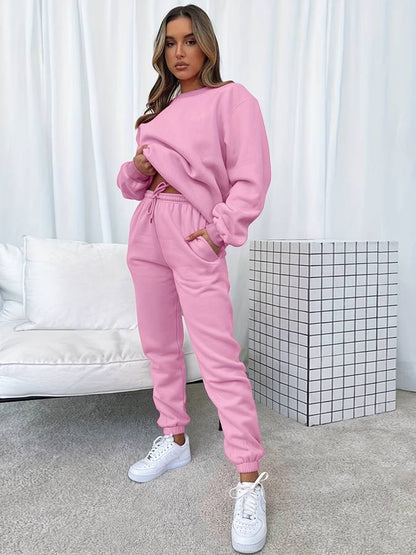 Zweiteiliges Damen-Sweat-Set – Oversized Pullover & Jogginghose in Pink für Lounge & Streetstyle