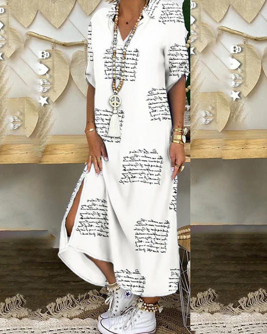 Lässiges langärmliges Kleid mit einzigartigem Druckdesign von NOA