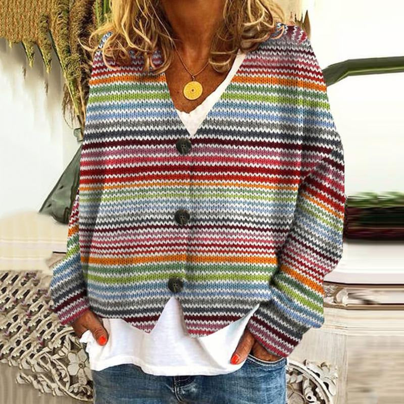 Strick-Cardigan mit Wellenmuster & Knopfleiste – Boho Style für lässige Looks