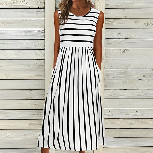 BARI – Elegantes Schwarz-Weiß Gestreiftes Midikleid