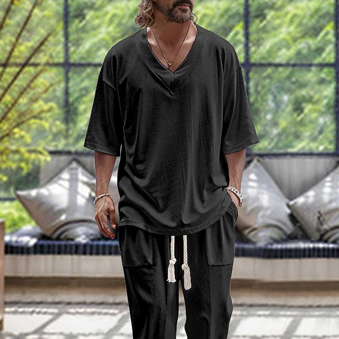 Herrenhemd und Hose Leinenanzug | Baggy Kleidung