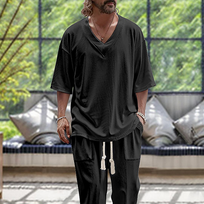 Herrenhemd und Hose Leinenanzug | Baggy Kleidung