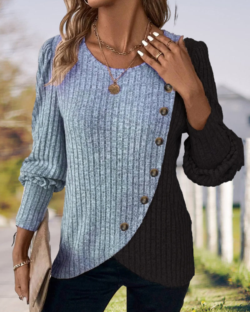 Paulina - Stylischer Zweifarbiger Pullover mit Knöpfen für Frauen