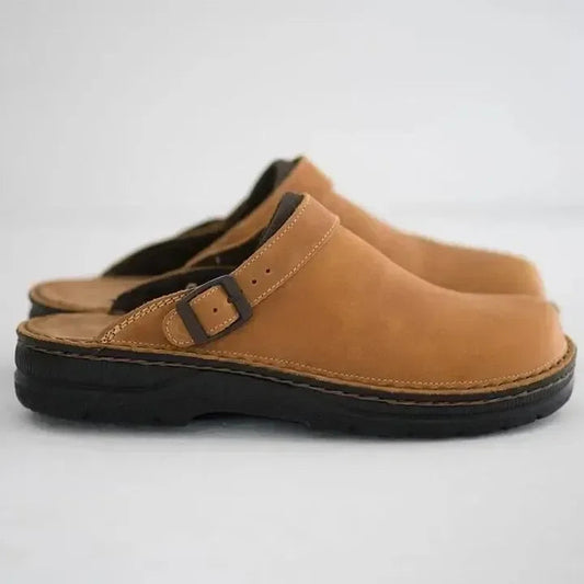 Bequeme Herren Clogs mit verstellbarem Riemen – Rutschfeste Pantoletten aus Leder für Alltag & Freizeit