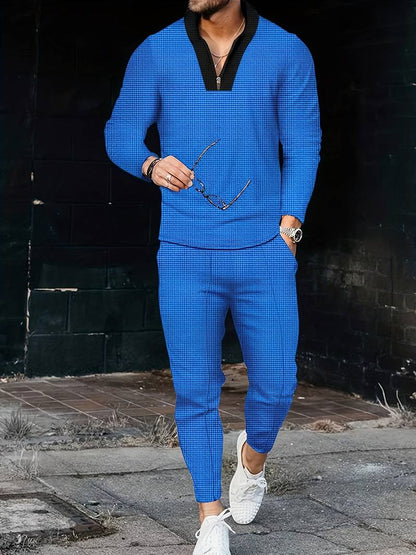 Zweiteiliges Herren Outfit Set – Modisches Freizeit- & Trainingsanzug Set mit Stehkragen