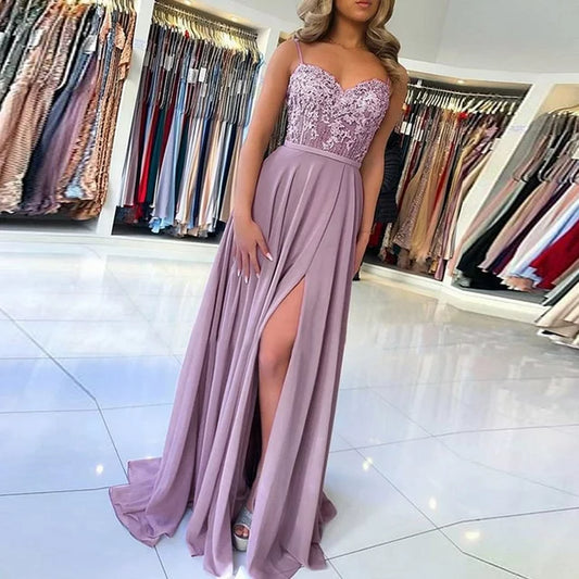 Elegantes Abendkleid mit Spitzentop & Beinschlitz – Bodenlanges Kleid für Abschlussball, Hochzeit & Gala