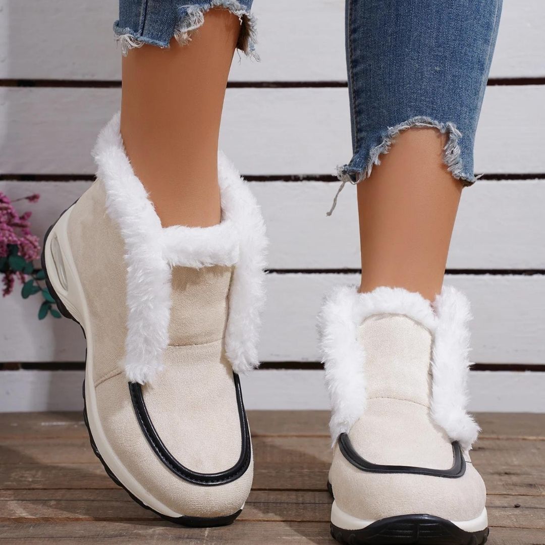 Lässige Suède-Stiefeletten mit Kunstfell für Damen | Ideal für Herbst/Winter