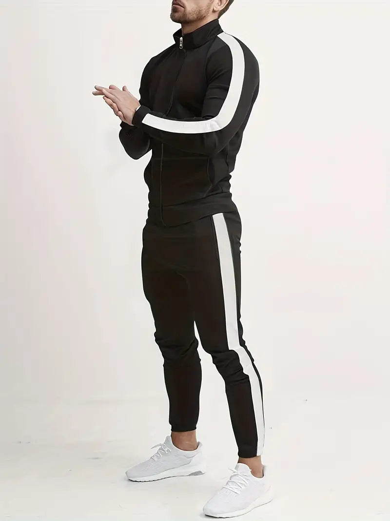 Herren Trainingsanzug mit Streifen – Slim Fit Sport Set mit Reißverschluss