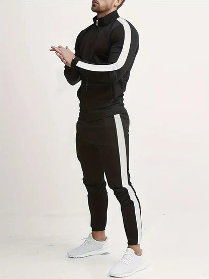 Herren Trainingsanzug mit Streifen – Slim Fit Sport Set mit Reißverschluss
