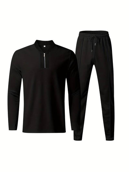 Zweiteiliges Herren Outfit Set – Modisches Freizeit- & Trainingsanzug Set mit Stehkragen
