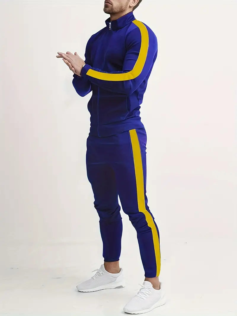 Herren Trainingsanzug mit Streifen – Slim Fit Sport Set mit Reißverschluss