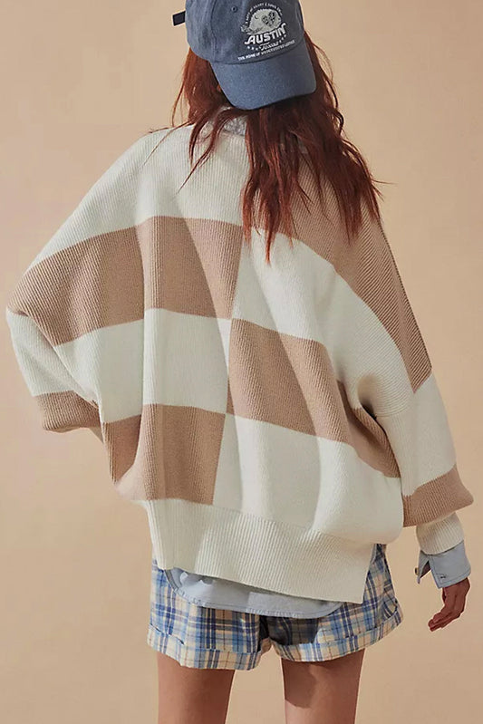Klassischer Übergröße Strickpullover Mit Karomuster Für Frauen