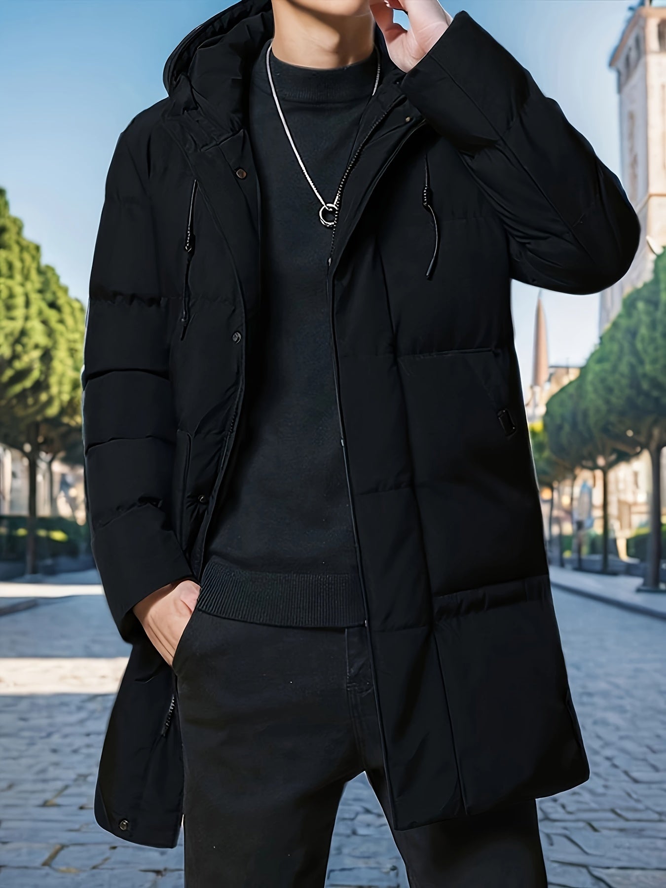 Lässige Gepolsterte Schwarze Winterjacke Mit Kapuze Für Herren | Perfekt für Outdoor-Aktivitäten