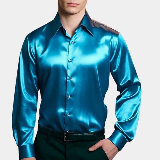 Luxuriöses Herren Hemd aus Satin – Glänzendes Langarmhemd für besondere Anlässe