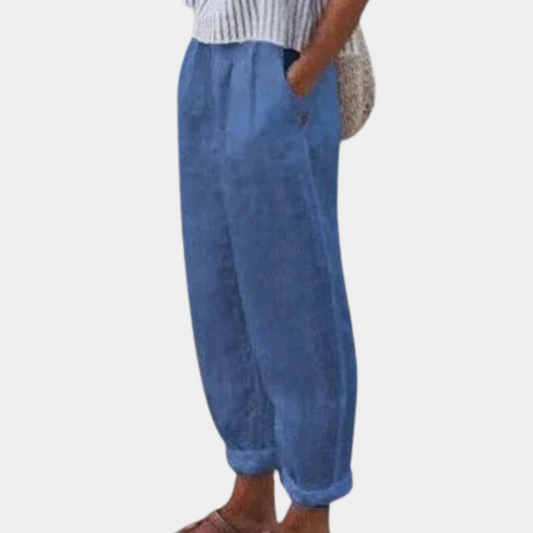 Luftige Damen Sommerhose mit weitem Bein – Bequeme Leinenhose mit Taschen für Strand, Freizeit & Urlaub