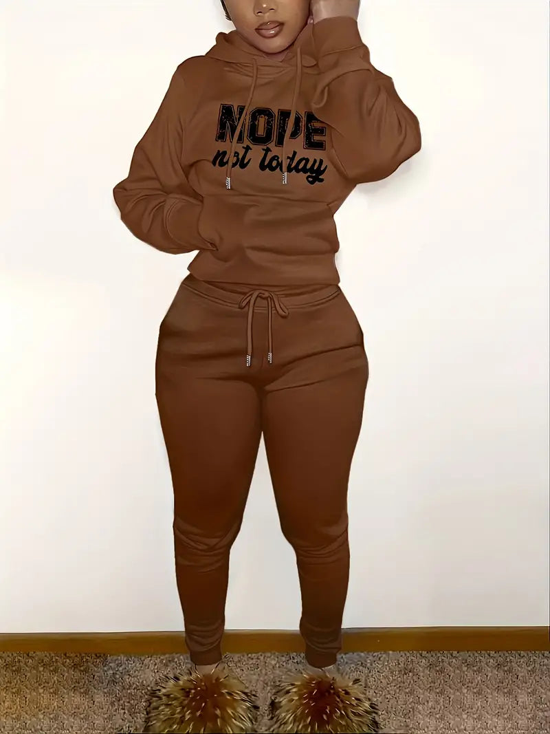Zweiteiliges Athleisure-Set, Känguru-Taschen-Kapuzenpullover mit Buchstabenaufdruck