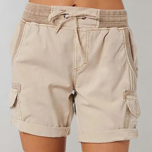 Damen Cargo Shorts mit Kordelzug – Sommer-Shorts mit Seitentaschen und elastischem Bund