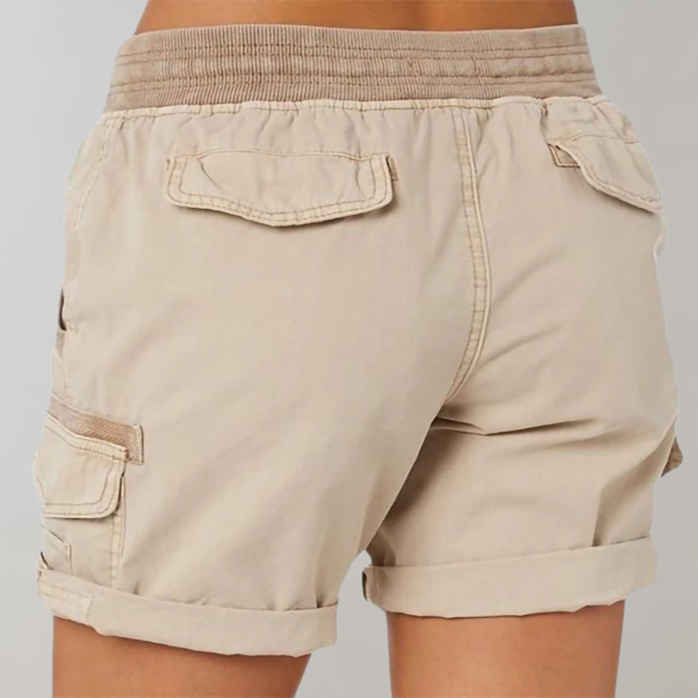 Damen Cargo Shorts mit Kordelzug – Sommer-Shorts mit Seitentaschen und elastischem Bund