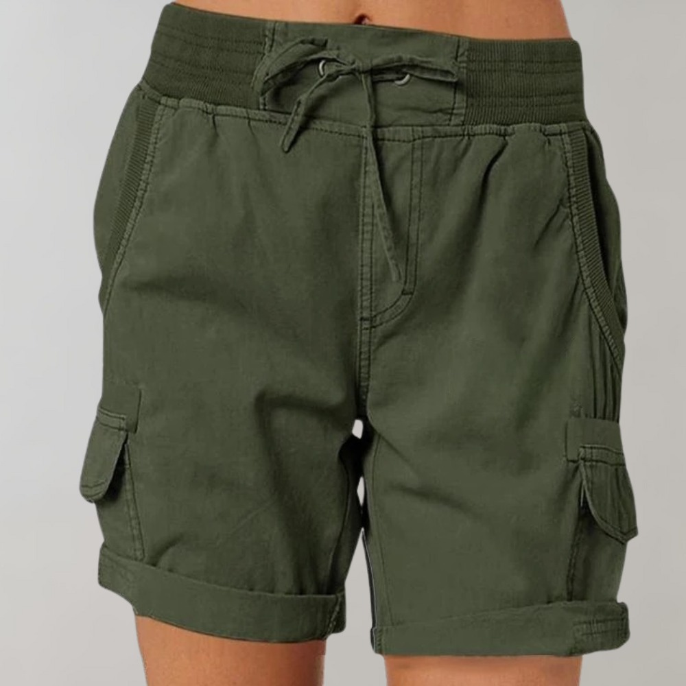 Damen Cargo Shorts mit Kordelzug – Sommer-Shorts mit Seitentaschen und elastischem Bund