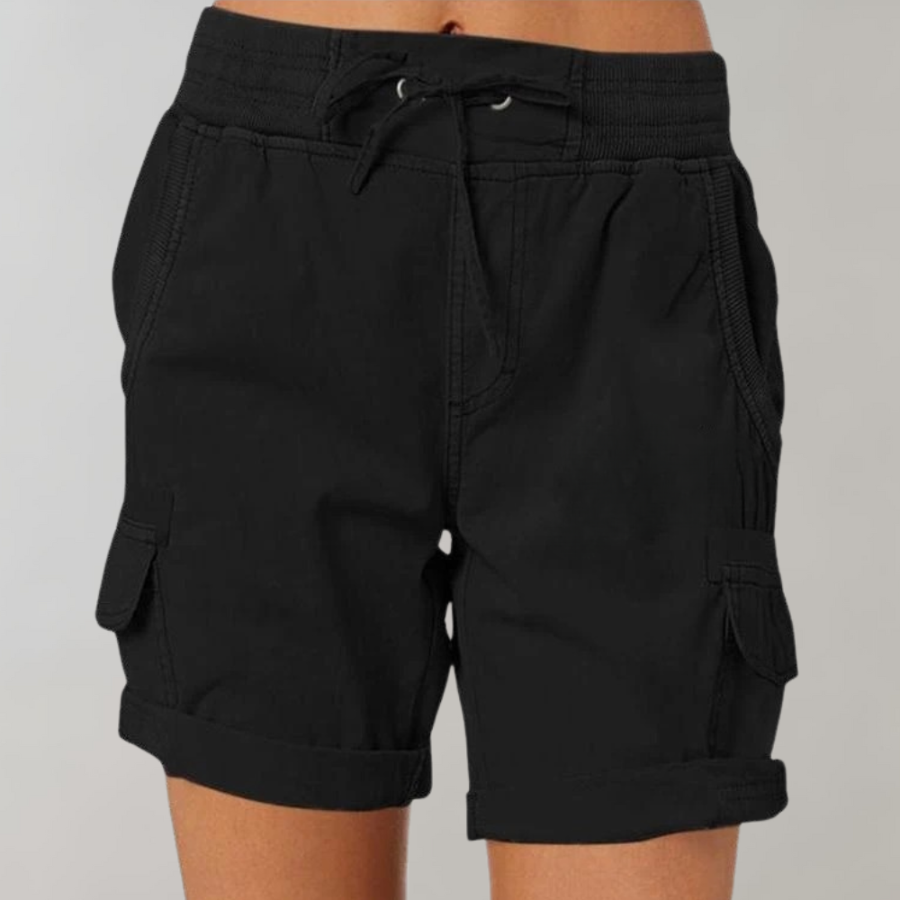 Damen Cargo Shorts mit Kordelzug – Sommer-Shorts mit Seitentaschen und elastischem Bund